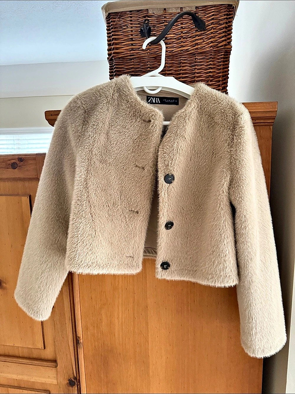 Zara Cropped Faux Fur Jacket Brown Size Medium
